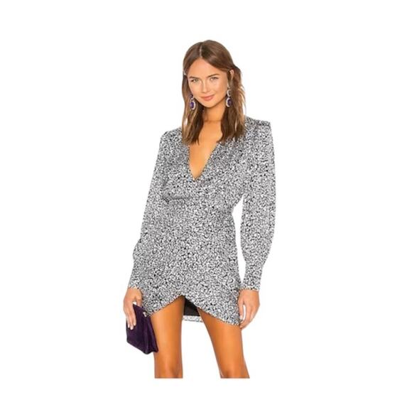 L'Academie The Joyce Mini Cheetah Print Long Sleeve Belted Dress Black & White S - Picture 1 of 10